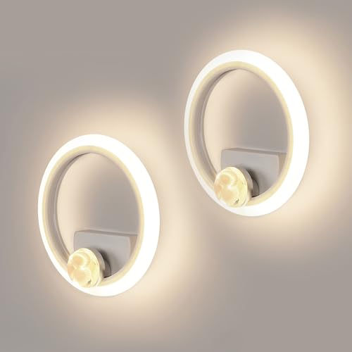 RUYI Wandlampe Innen,Moderne Design Mit 3 Farbtemperaturen (2800K-6500K),110-240V,2 Stück 12W LED Dekorative Wandleuchte In Weiß Mit Muschel-Dekor Für Schlafzimmer,Wohnzimmer,Flur,Treppenhaus,Tür von RUYI