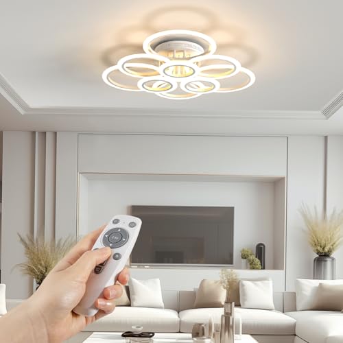 RUYI Modern LED Deckenleuchte Dimmbar mit Fernbedienung 9-Ring Deckenleuchte 120W 10800LM, Deckenlampe für Wohnzimmer, Schlafzimmer, Küche, Flur, Balkon, Esszimmer, Weiß, 2800-7000K von RUYI