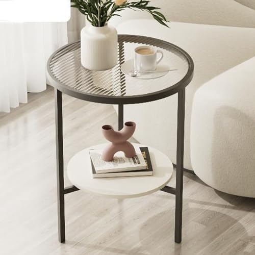 RUYICZB 2-Stufiger Beistelltisch Aus Glas, Kleiner Runder Beistelltisch, Beistelltische Mit Stauraum, Runde Beistelltische Für Wohnzimmer, Schlafzimmer, Couch,Schwarz von RUYICZB
