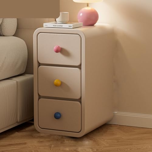 RUYICZB Beistelltisch Aus Holz, Schmaler Beistelltisch, Moderner Nachttisch Mit Schubladen, Beistelltische, Schlafzimmer-Set Mit 3 Stück, Nachttische Für Kinder, Kleine Räume,Khaki,M von RUYICZB