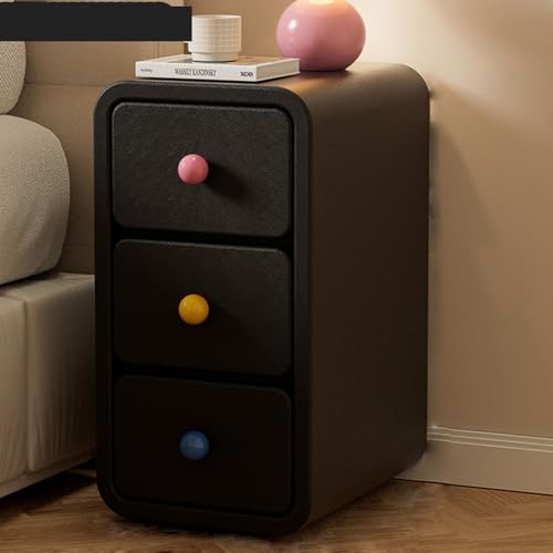 RUYICZB Beistelltisch Aus Holz, Schmaler Beistelltisch, Moderner Nachttisch Mit Schubladen, Beistelltische, Schlafzimmer-Set Mit 3 Stück, Nachttische Für Kinder, Kleine Räume,Schwarz,3XL von RUYICZB