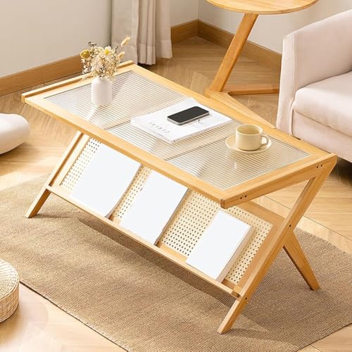 RUYICZB Böhmischer Rattan-Beistelltisch, Z-Förmiger Beistelltisch, Couchtische Aus Glas Mit Stauraum, Moderne Beistelltische Für Wohnzimmer, Schlafzimmer, Couch, Kleiner Raum,Wood,L von RUYICZB