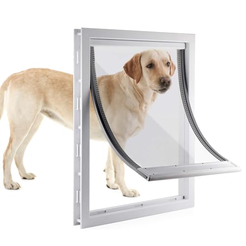 RUYICZB Große Hundeklappe Mit Weicher, Transparenter Magnetklappe Und Einrastbarer Verschlussplatte, Premium-Haustür Aus PVC-Kunststoff Für Große Hunde,Weiß,XXL von RUYICZB