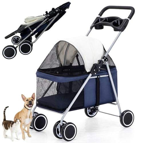 RUYICZB Hundewagen Faltbarer Hundebuggy Hundebox Transporttasche Bis 15 Kg Haustier Buggy Mit Netzfenstern & Getränkehalter Haustier Transportwagen Hunde Jogger Buggy Katzen Wagen,Blau RUYICZB Hundewagen Faltbarer Hundebuggy Hundebox Transporttasche Bis 15 Kg Haustier Buggy Mit Netzfenstern & Getränkehalter Haustier Transportwagen Hunde Jogger Buggy Katzen Wagen,Blau von RUYICZB