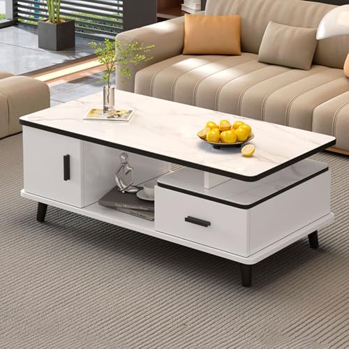 RUYICZB Moderner Couchtisch Aus Glas, Rechteckiger Couchtisch Mit Stauraum Für Das Wohnzimmer, 2-Stufige Mitteltische Mit Offenem Stauraum, Teetische Für Das Wohnzimmer,Weiß RUYICZB Moderner Couchtisch Aus Glas, Rechteckiger Couchtisch Mit Stauraum Für Das Wohnzimmer, 2-Stufige Mitteltische Mit Offenem Stauraum, Teetische Für Das Wohnzimmer,Weiß von RUYICZB