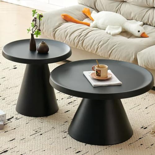 RUYICZB Modernes Satztisch-Couchtisch-Set Aus 2, Moderne Runde Couchtische, Runder Beistelltisch-Set Aus 2, Beistelltische Für Wohnzimmer, Schlafzimmer, Kleine Räume,Schwarz,L von RUYICZB