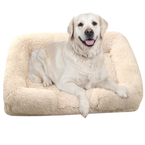 RUYICZB Orthopädisches Hundebett Grosse Hunde, Hundekissen, Hundesofa Mittelgroße Hunde, Katzenbett, Hundekörbchen, Anti-Angst Hundekorb, Abnehmbar Und Waschbar,Beige,XL 43.3X27.5X7.8in von RUYICZB