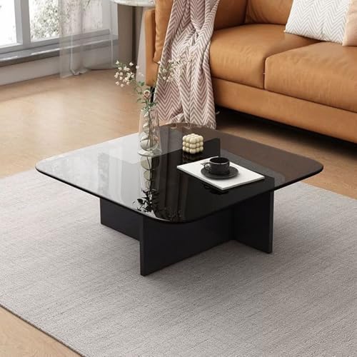 RUYICZB Quadratischer Couchtisch Mit Glasplatte, Mitteltisch Für Wohnzimmer Aus Gehärtetem Glas, Moderne Tische Für Kleine Räume, Büro, Zuhause,Gray Black,80cm von RUYICZB