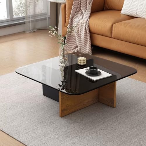 RUYICZB Quadratischer Couchtisch Mit Glasplatte, Mitteltisch Für Wohnzimmer Aus Gehärtetem Glas, Moderne Tische Für Kleine Räume, Büro, Zuhause,Gray Black Oak,70cm von RUYICZB