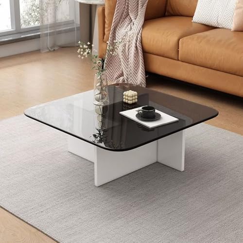 RUYICZB Quadratischer Couchtisch Mit Glasplatte, Mitteltisch Für Wohnzimmer Aus Gehärtetem Glas, Moderne Tische Für Kleine Räume, Büro, Zuhause,Gray White,70cm von RUYICZB