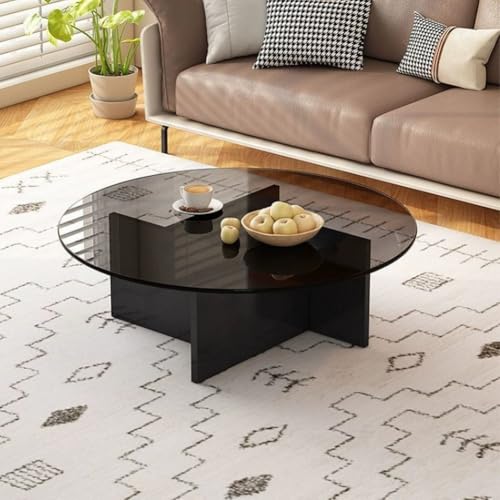 RUYICZB Runde Couchtische Aus Glas Für Das Wohnzimmer, Runder Couchtisch Mit Glasplatte, Moderner Runder Mitteltisch, Runde Tische Für Schlafzimmer, Büro, Lounge,Black Grey,70cm von RUYICZB