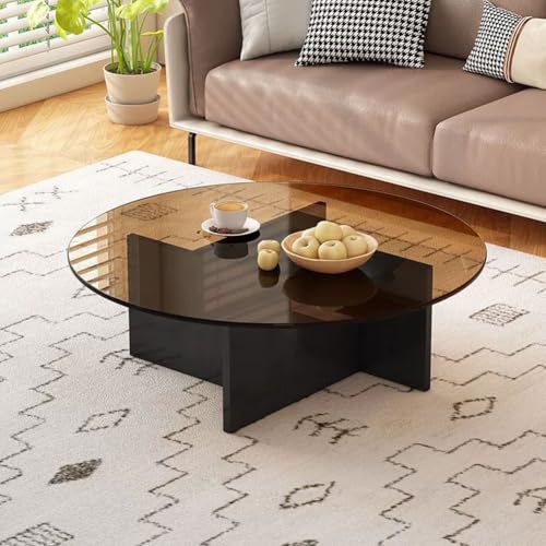 RUYICZB Runde Couchtische Aus Glas Für Das Wohnzimmer, Runder Couchtisch Mit Glasplatte, Moderner Runder Mitteltisch, Runde Tische Für Schlafzimmer, Büro, Lounge,Black Tea,80cm von RUYICZB