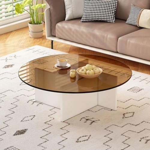 RUYICZB Runde Couchtische Aus Glas Für Das Wohnzimmer, Runder Couchtisch Mit Glasplatte, Moderner Runder Mitteltisch, Runde Tische Für Schlafzimmer, Büro, Lounge,White Tea,70cm von RUYICZB