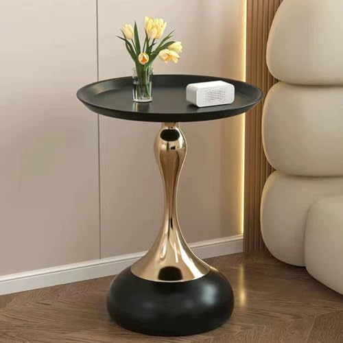 RUYICZB Runder Beistelltisch Aus Metall, Akzent Tisch Mit Säulen, Martini-Tische Für Kleine Räume, Schlafzimmer, Wohnzimmer, Hotel, Büro,Electroplating Black von RUYICZB