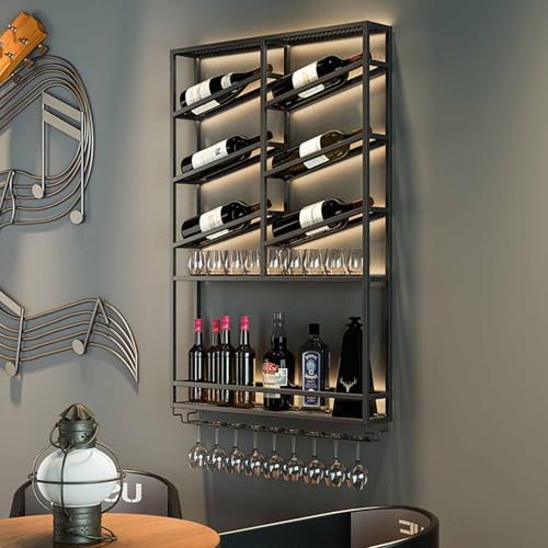 RUYICZB Weinregal Zur Wandmontage, Wandmontierte Weinregale Aus Eisen, Modernes Wandmontiertes Weinregal, Schwebende Barregale Für Weinflaschen Für Die Heimbar Im Esszimmer,Schwarz von RUYICZB