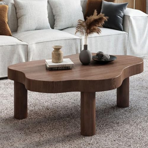 RUYICZB Weiße Wolken-Couchtische Für Das Wohnzimmer, Couchtisch in Wolkenform Aus Massivholz, Unregelmäßig Geformter Esstisch Mit 3 Beinen Für Schlafzimmer, Büro, Wohnung,Walnut,110cm von RUYICZB