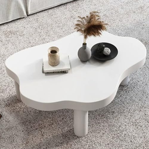 RUYICZB Weiße Wolken-Couchtische Für Das Wohnzimmer, Couchtisch in Wolkenform Aus Massivholz, Unregelmäßig Geformter Esstisch Mit 3 Beinen Für Schlafzimmer, Büro, Wohnung,Weiß,70cm von RUYICZB