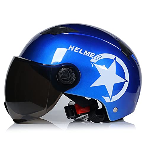 Retro Motorrad Halbschalenhelm Sommer Motorrad Vintage Jethelm Mit Sonnenblende Moped Rollerhelm Für Kinder Jugend Herren Damen DOT/ECE Zugelassen (55-62Cm),Blau von RUYICZB