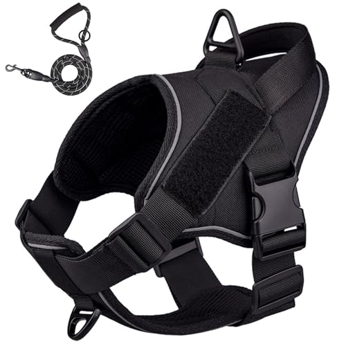 RUYICZB Taktisches Hundegeschirr, Hunde Brustgeschirr Hundeweste Für Große/Mittlere Hunde No Pull Sicherheitsgeschirr Mit 1 Komfortgriff Und 2 D-Ring Atmungsaktiv Hundeharness,Schwarz,L von RUYICZB