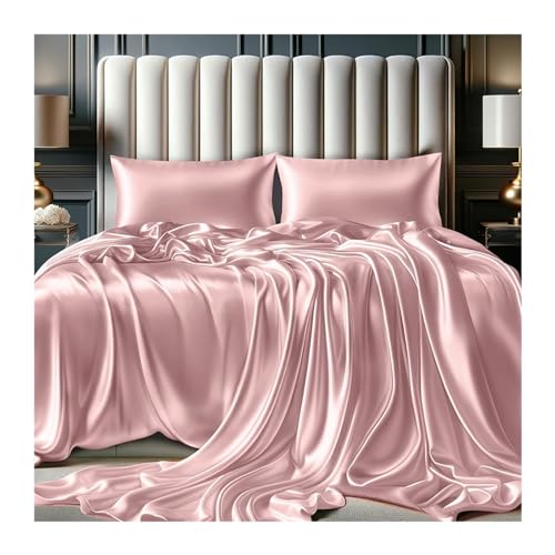 100% österreichische Eukalyptus Bettlaken ohne Gummizug kühlend für heiße Schläfer Tencel-Lyocell Betttuch Haustuch Laken ohne Gummi Seidig Weich Glatt ( Color : Pink B , Size : 230x250cm+48x74cm x2 ) von RUZGAR