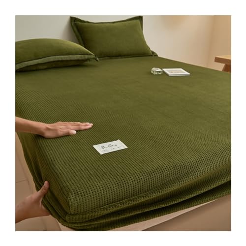 Cashmere Touch Spannbettlaken Spannbetttuch Waffel-Milch-Samt Bettlaken Flauschig und Warm Fleece Laken in 4 Größen und 7 Farben (Color : Green, Size : 150x200cm+48x74cm x2) von RUZGAR