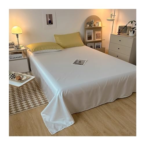 RUZGAR Bettlaken ohne Gummizug Betttuch Laken Leintuch Haustuch aus Gewaschene Seide für heiße Schläfer Super Seidig Weich und Glatt, Atmungsaktiv (Color : White, Size : 230x250cm) von RUZGAR