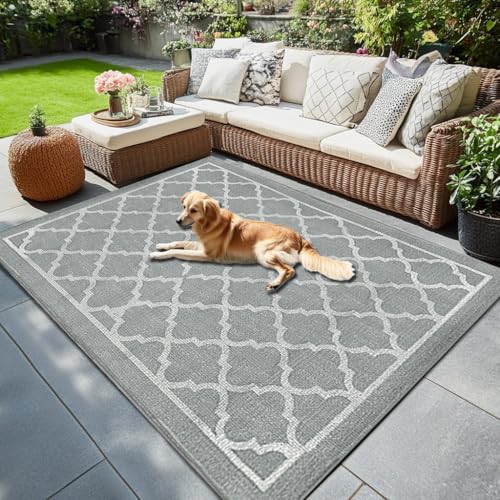 RV MURTS Outdoor Teppich Wetterfest, 140x200CM Leichtgewicht Camping Teppich, Außenteppich Wasserdichter für Balkon Terassen Garten Patio, Waschbar&UV-Beständig Tragbare Outdoor Matte, Graue Gitter. RV MURTS Outdoor Teppich Wetterfest, 140x200CM Leichtgewicht Camping Teppich, Außenteppich Wasserdichter für Balkon Terassen Garten Patio, Waschbar&UV-Beständig Tragbare Outdoor Matte, Graue Gitter. von RV MURTS