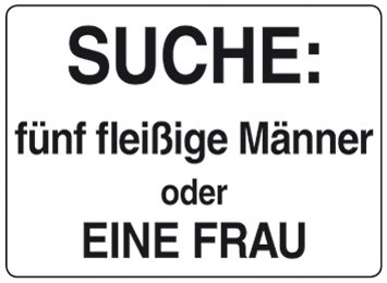 RV Blechschild 10x15 cm Suche: fünf fleißige Männer oder EINE Frau Spruch Sprüche Sign Blechschilder Schild Schilder 087 von VR46