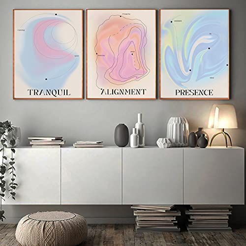 RVCKVS Aura Abstract Poster Gradient Blue Pink Canvas Painting Nordic Trendy Art Print Pastel Wall Pictures Room Decor 19.6"x 27.5"(50x70cm) x3 No frame von RVCKVS
