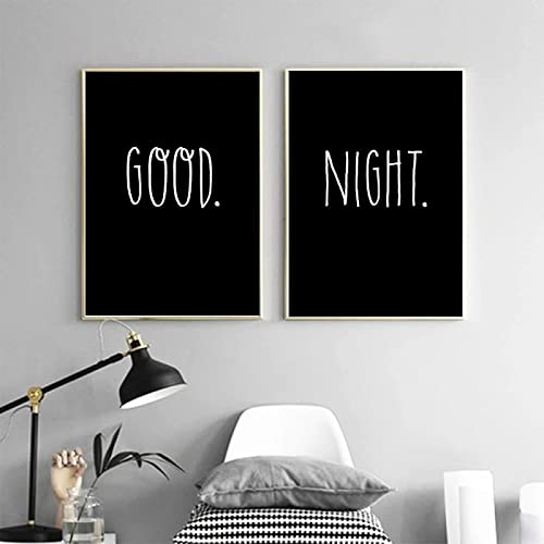 RVCKVS Gute Nacht Poster Minimalistisches Zitat Leinwand Gemälde Schwarz Weiß Kunstdruck Nordic Für Wandbild Schlafzimmer Hotel Dekor 40x55cm-2Pcs Frameless von RVCKVS