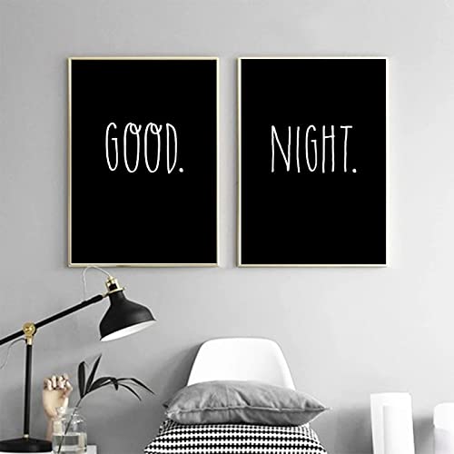 RVCKVS Gute Nacht Poster Minimalistisches Zitat Leinwand Gemälde Schwarz Weiß Kunstdruck Nordic Für Wandbild Schlafzimmer Hotel Dekor 50x75cm-2Pcs Frameless von RVCKVS