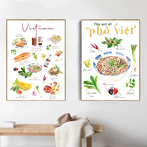 RVCKVS Vietnam Food Coffee Pho Poster Kunstdruck Definition Poster Küche Asiatische Küche Restaurant Wanddekoration Leinwand Gemälde 40x55cm-2Pcs Frameless von RVCKVS