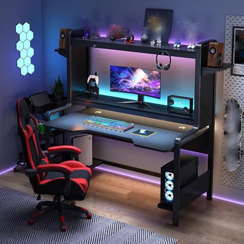 47-Zoll-Gaming-Schreibtisch mit Bücherregal-Kombination, Tischplatte aus Kohlefaser, großer Schreibtisch mit Regalen, Monitorständer, reichlich Beinfreiheit, geeignet für das Home-Office 100 47-Zoll-Gaming-Schreibtisch mit Bücherregal-Kombination, Tischplatte aus Kohlefaser, großer Schreibtisch mit Regalen, Monitorständer, reichlich Beinfreiheit, geeignet für das Home-Office 100 von RVGVPMAMTZ