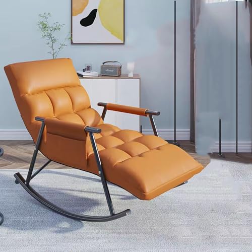 Balkonschaukelstuhl,moderner Wohnzimmer-Dekorationsstuhl,Lazy Sofa-Schaukelstuhl,Loungesessel für die Außenterrasse,Sessel,Freizeitstuhl mit verstellbarer Rückenlehne(schwarzer Rahmen) Orange von RVGVPMAMTZ
