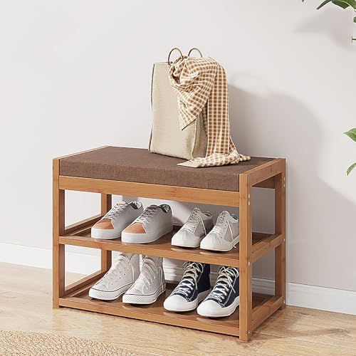 Bambus-Schuhbank, Schuhregalbank mit Aufbewahrungsfunktion, Eingangsbank mit Kissen, doppellagiger Schuhregal-Aufbewahrungsorganizer, geeignet für Wohnzimmer, Schlafzimmer, Flur-Eingangsbank Brown,60 Bambus-Schuhbank, Schuhregalbank mit Aufbewahrungsfunktion, Eingangsbank mit Kissen, doppellagiger Schuhregal-Aufbewahrungsorganizer, geeignet für Wohnzimmer, Schlafzimmer, Flur-Eingangsbank Brown,60 von RVGVPMAMTZ