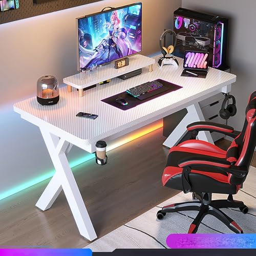 Computertisch, Gaming-Schreibtisch mit Ständer, ergonomischer Schreibtisch, Tischplatte aus Kohlefaser, Metallbeine, mit Getränkehalter und Kopfhörerhalter, geeignet für das Homeoffice White,120cm Computertisch, Gaming-Schreibtisch mit Ständer, ergonomischer Schreibtisch, Tischplatte aus Kohlefaser, Metallbeine, mit Getränkehalter und Kopfhörerhalter, geeignet für das Homeoffice White,120cm von RVGVPMAMTZ