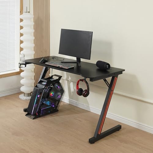 Gaming-Schreibtisch, ergonomischer Computertisch, Platte aus Kohlefaser, mit Kabelführungslöchern, Getränkehalter und Kopfhörerhaken, PC-Gaming-Workstation, geeignet für das Homeoffice Black,120cm Gaming-Schreibtisch, ergonomischer Computertisch, Platte aus Kohlefaser, mit Kabelführungslöchern, Getränkehalter und Kopfhörerhaken, PC-Gaming-Workstation, geeignet für das Homeoffice Black,120cm von RVGVPMAMTZ
