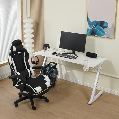 Gaming-Schreibtisch, ergonomischer Computertisch, Platte aus Kohlefaser, mit Kabelführungslöchern, Getränkehalter und Kopfhörerhaken, PC-Gaming-Workstation, geeignet für das Homeoffice White,100cm Gaming-Schreibtisch, ergonomischer Computertisch, Platte aus Kohlefaser, mit Kabelführungslöchern, Getränkehalter und Kopfhörerhaken, PC-Gaming-Workstation, geeignet für das Homeoffice White,100cm von RVGVPMAMTZ