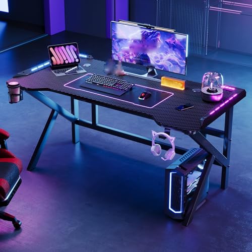 Gaming-Schreibtisch mit LED-Licht, ergonomischer Gaming-Computertisch aus Kohlefaser, robuster und langlebiger Heimcomputer-Arbeitsplatz mit Kopfhörerhaken und Getränkehalter 80cm Gaming-Schreibtisch mit LED-Licht, ergonomischer Gaming-Computertisch aus Kohlefaser, robuster und langlebiger Heimcomputer-Arbeitsplatz mit Kopfhörerhaken und Getränkehalter 80cm von RVGVPMAMTZ
