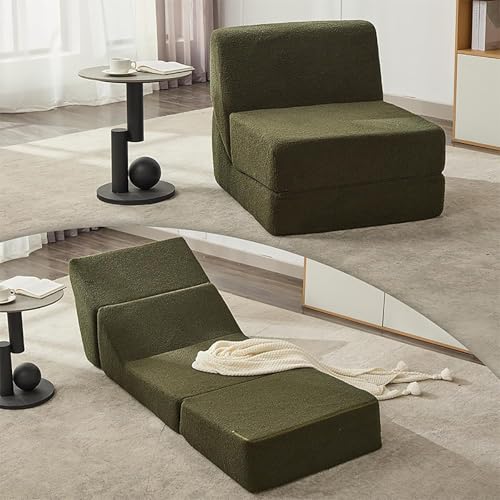 Klappbares Schlafsofa, umwandelbarer Futon-Sessel, 3-in-1-faltbare Bodenmatratze, atmungsaktives Lazy-Sofa aus hochdichtem Schwamm, bequemer Freizeitsessel für das Wohnzimmer der Wohnung Green von RVGVPMAMTZ