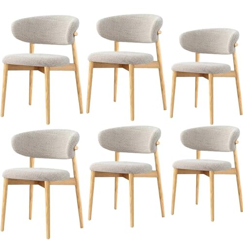 Moderner Esszimmerstuhl aus Massivholz, Stoffpolsterstuhl mit geschwungener Rückenlehne, rutschfestem Fußpolster, ergonomischem Design, geeignet für Küche, Wohnzimmer (6-teiliges Set) Wood color von RVGVPMAMTZ
