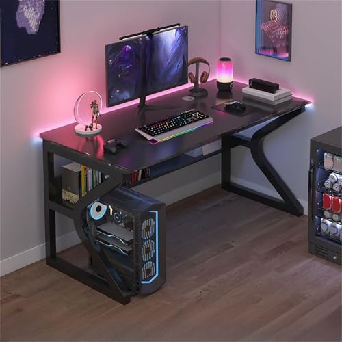 Moderner rechteckiger Computertisch mit Kabellöchern und Regalen mit externer Aufbewahrungseinheit, Schlitten-Desktop, einfacher Heimschreibtisch für Schlafzimmer, Arbeitszimmer, Büro Black,120cm von RVGVPMAMTZ