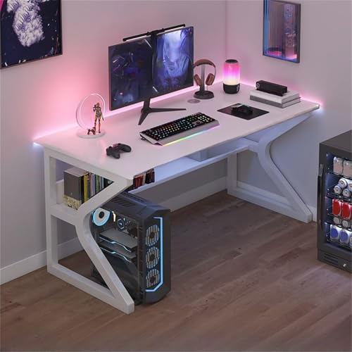 Moderner rechteckiger Computertisch mit Kabellöchern und Regalen mit externer Aufbewahrungseinheit, Schlitten-Desktop, einfacher Heimschreibtisch für Schlafzimmer, Arbeitszimmer, Büro White,80cm von RVGVPMAMTZ
