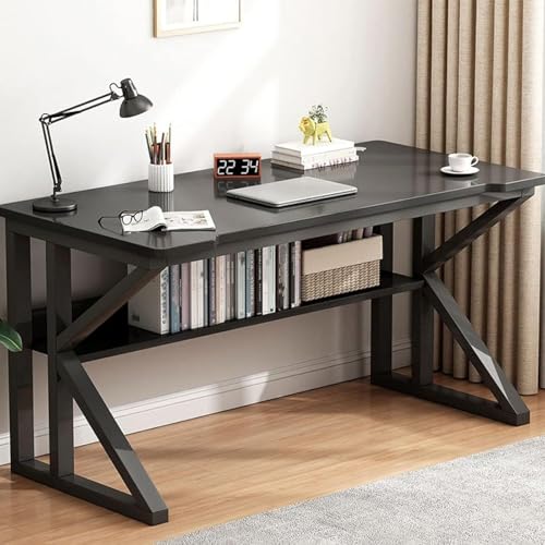 RVGVPMAMTZ Chefschreibtisch mit Bücherregal, Computertisch, Home-Office-Schreibtisch, Metallrahmen-Arbeitsplatz, Arbeitstisch, geeignet für Zuhause, Büro B,140CM von RVGVPMAMTZ