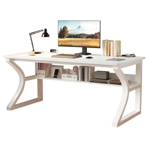 RVGVPMAMTZ Computertisch, Home-Office-Schreibtisch mit Bücherregal, Schreibtisch mit Ablagefach, moderner Arbeits- und Arbeitscomputertisch, geeignet für Zuhause und Büro White,120 * 60 von RVGVPMAMTZ