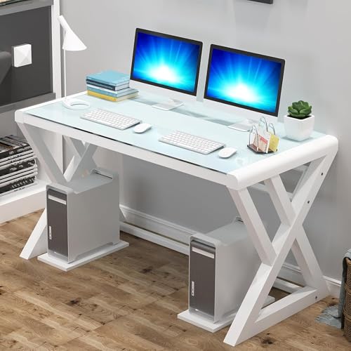 RVGVPMAMTZ Computertisch, Spieltisch, Heimschreibtisch, moderner einfacher Arbeitstisch aus Glas, Schreibtisch, Multifunktions-Workstation, Metallrahmen C,80CM von RVGVPMAMTZ