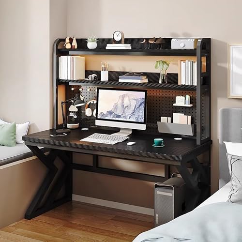 RVGVPMAMTZ Computertisch mit Stecktafel, Gaming-Schreibtisch mit Bücherregal-Kombination, großer Schreibtisch mit Schreibtischablage und viel Beinfreiheit fürs Homeoffice Black,100cm von RVGVPMAMTZ