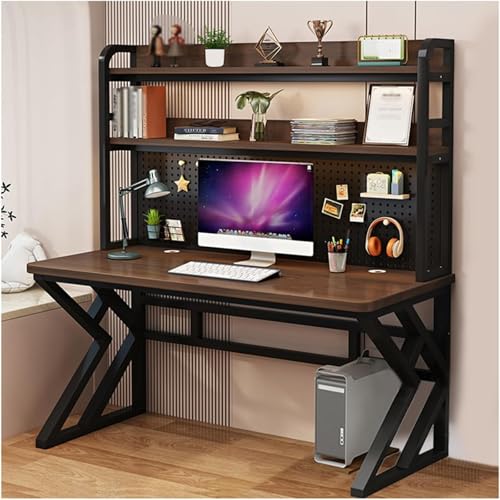 RVGVPMAMTZ Computertisch mit Stecktafel, Gaming-Schreibtisch mit Bücherregal-Kombination, großer Schreibtisch mit Schreibtischablage und viel Beinfreiheit fürs Homeoffice Walnut,100cm von RVGVPMAMTZ