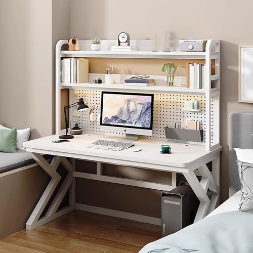 RVGVPMAMTZ Computertisch mit Stecktafel, Gaming-Schreibtisch mit Bücherregal-Kombination, großer Schreibtisch mit Schreibtischablage und viel Beinfreiheit fürs Homeoffice White,100cm von RVGVPMAMTZ