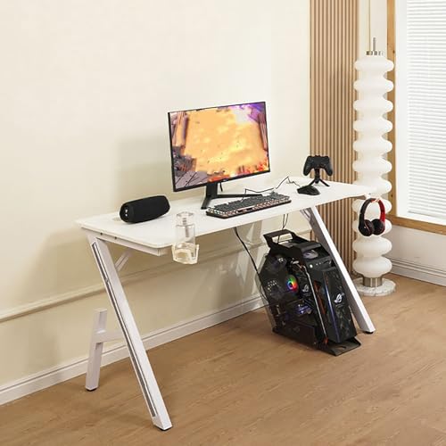 RVGVPMAMTZ Ergonomischer Computertisch, Gaming-Schreibtisch aus Kohlefaser, Gamer-Workstation mit Kabelführungslöchern, Getränkehalter und Kopfhörerhaken für das Homeoffice White,120 von RVGVPMAMTZ